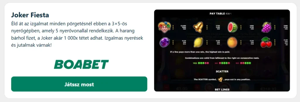 BoaBet online kaszinó játéklobbi válogatás
