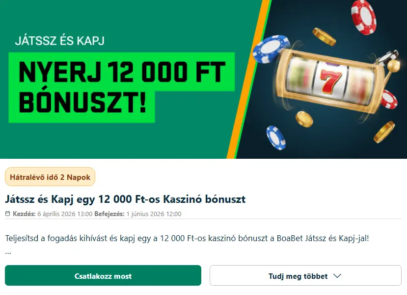 BoaBet kaszinó bónusz promóciós banner ingyenes pörgetésekkel és ajánlatokkal